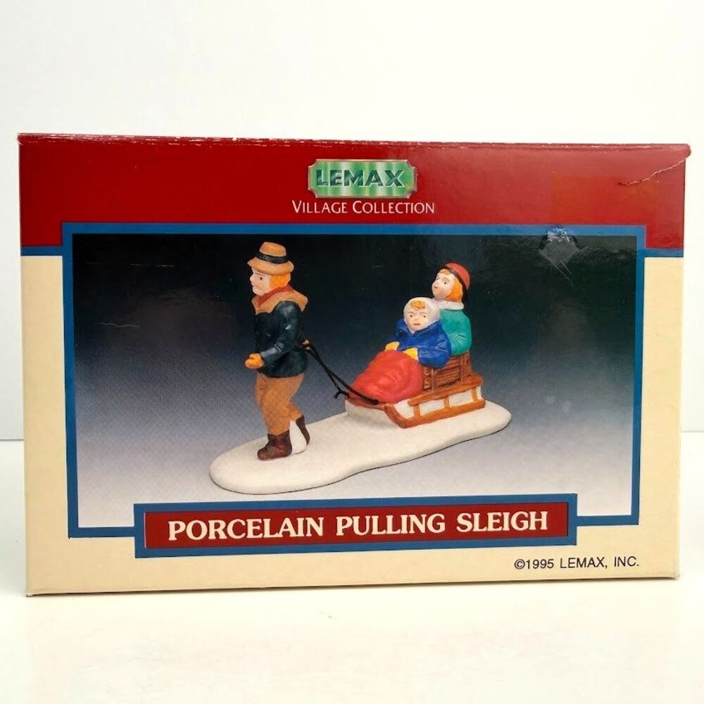 Vintage 1995 Lemax Christmas Village Collection Porcelain Pulling Sleigh #53141